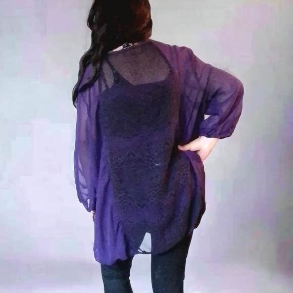 JESSICA WOMENS 2X PURPLE SHEER BLOUSE - Picture 3 of 4